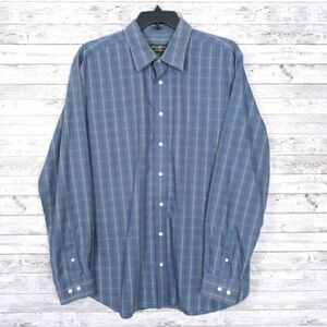 Eddie Bauer Shirt Mens XL Tall Slim Fit Long Sleeve Button Up Blue Plaid 244